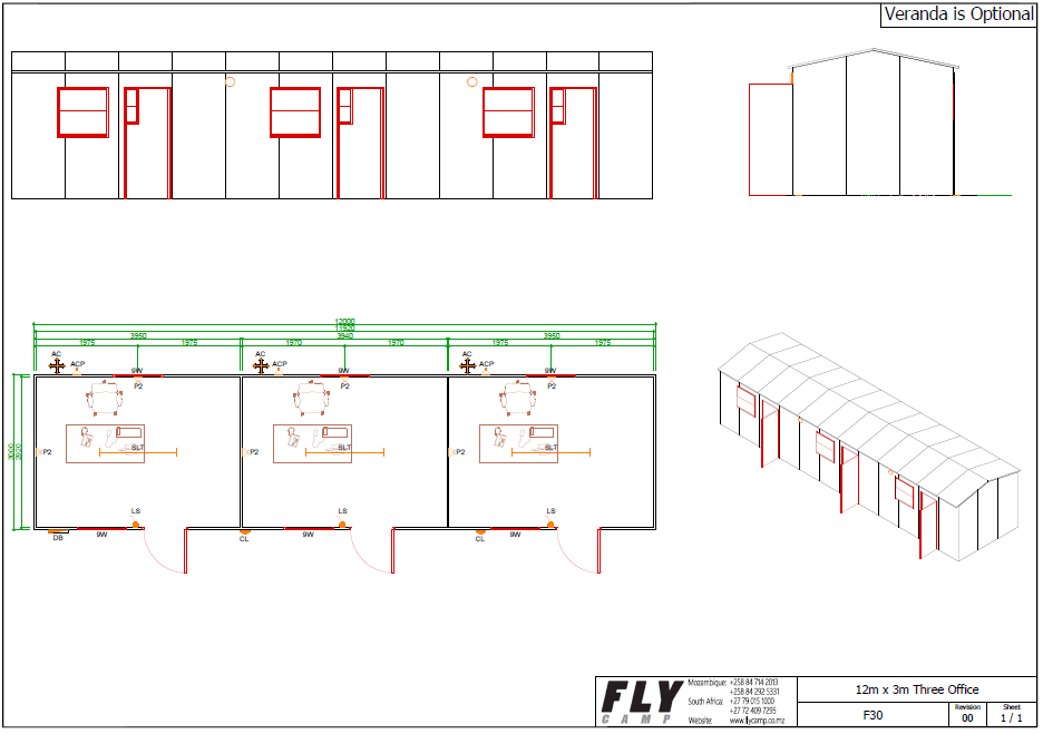 F30 12m x 3m Three Office