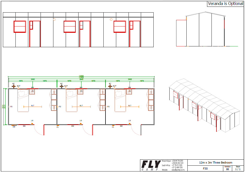 F30 12m x 3m Three bedroom