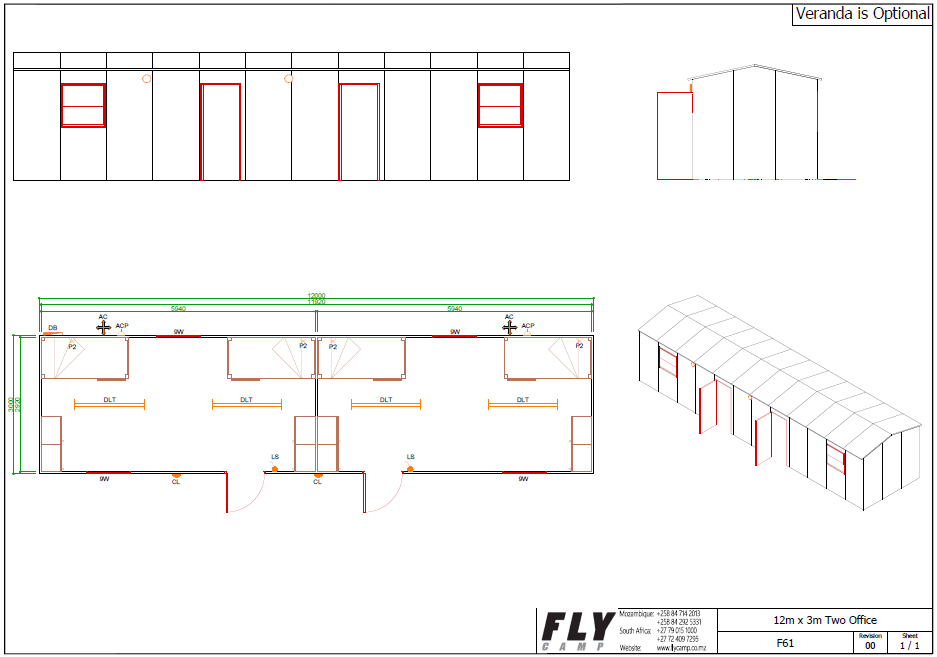 F61 12m x 3m Two room four bunk