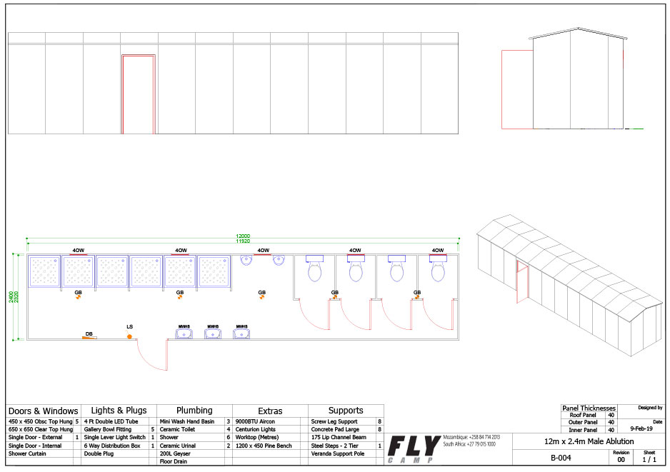 B 004 Flycamp 12m x 2.4m Male Ablution
