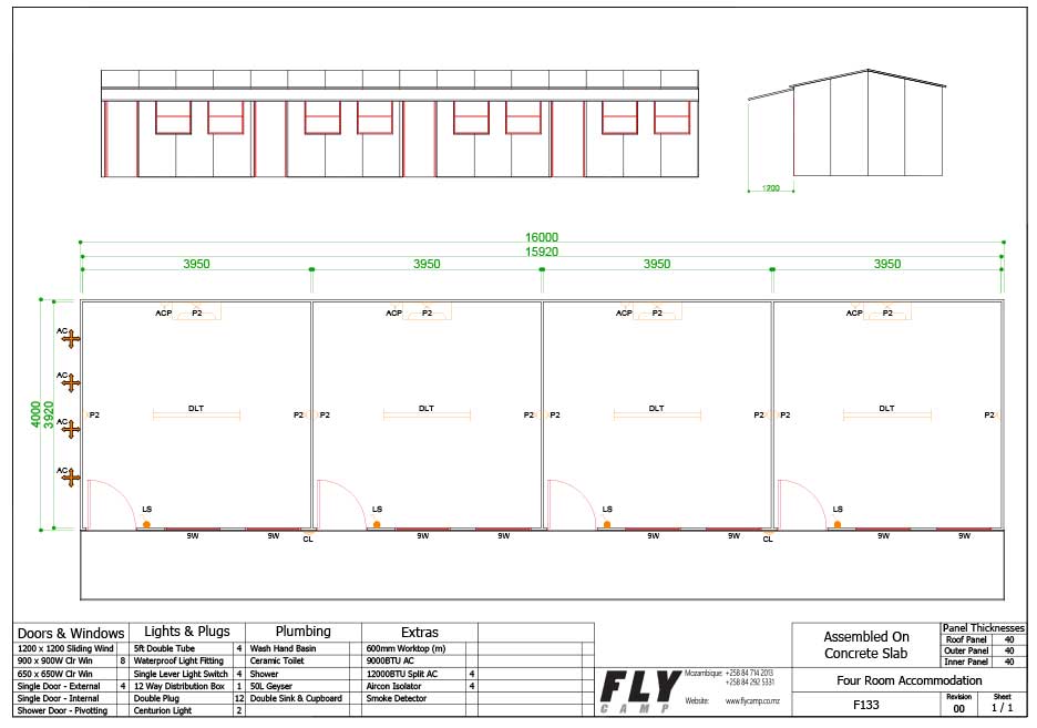 F133 16m x4m 4 Room Accommodation