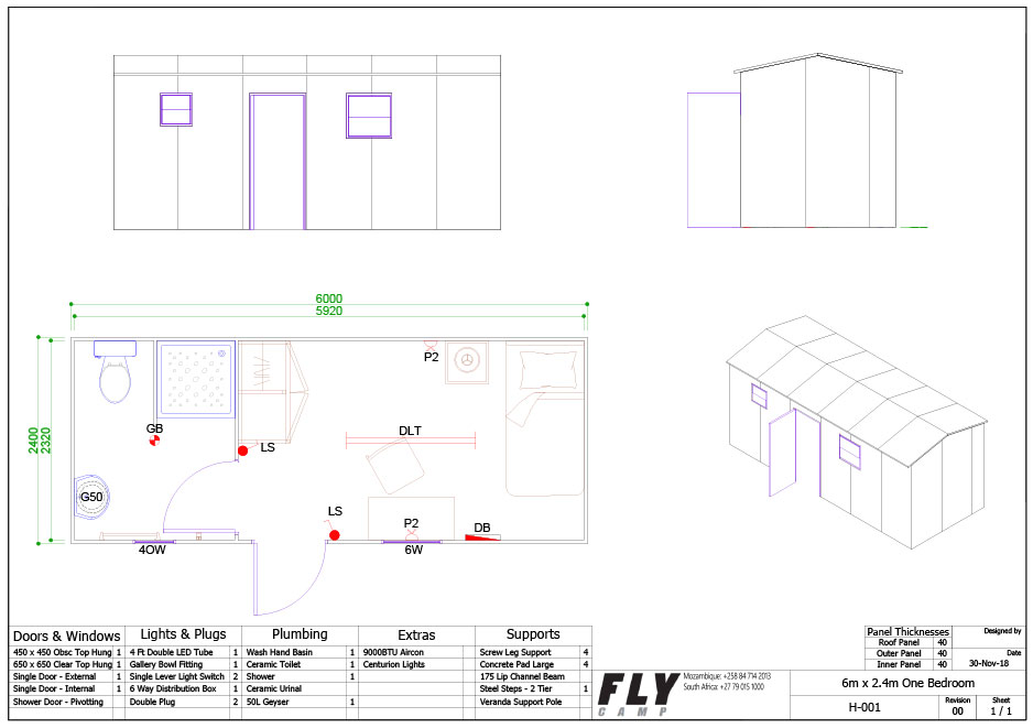 H 001 Flycamp 6m x 2.4m One Bedroom